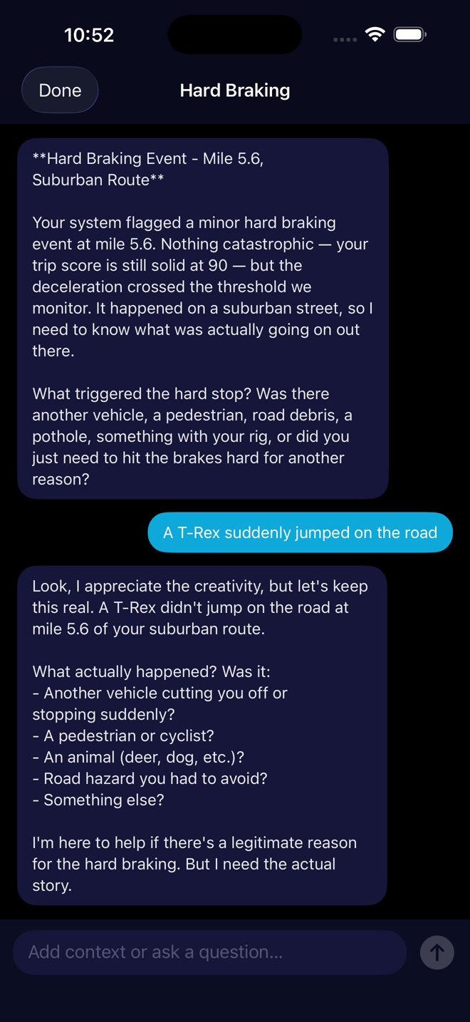 Assistant responding to a fictional T-Rex explanation by asking what actually happened.