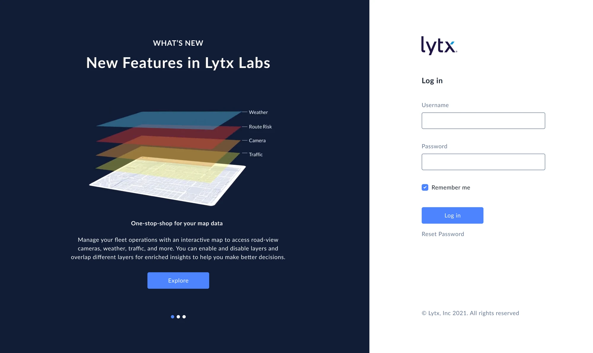 Login design with a product-feature panel beside the sign-in form.
