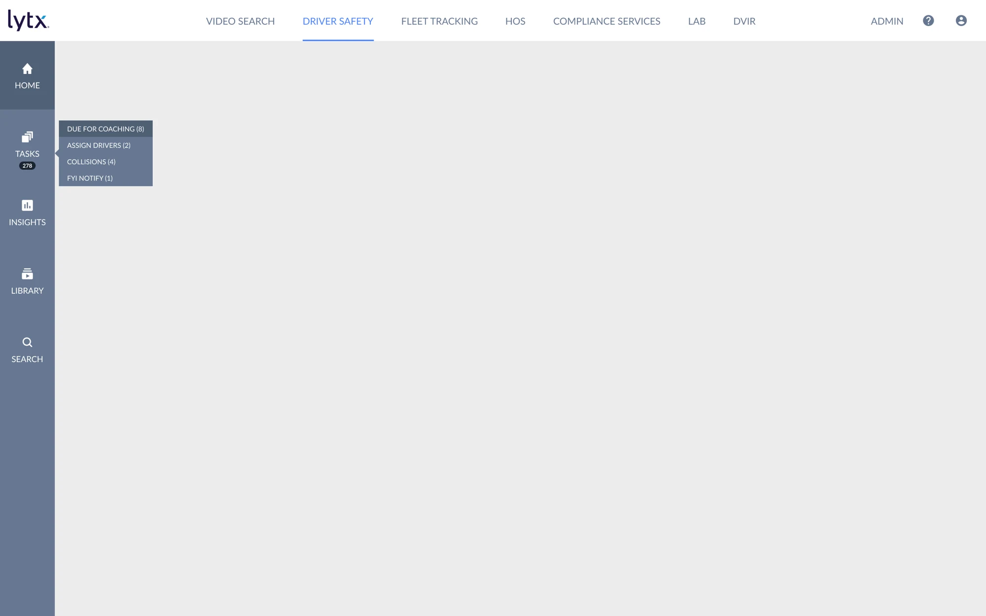 Previous interface with navigation split across a blue sidebar and the top of the page.